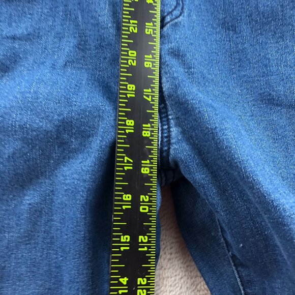 Womens Bib Overalls Large Blue Denim Flare Leg Vintage Medium Wash Casual Y2K - Picture 9 of 16